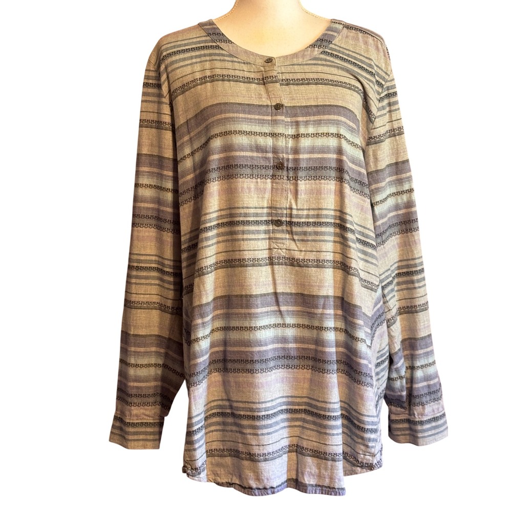 J. Jill Womens XLT Striped Cotton Henley Tunic Long Sleeve Top
